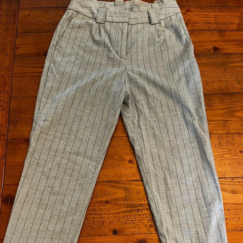 Express grey pinstripe dress pants with removable belt detail